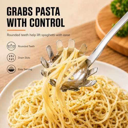Stainless Steel Pasta Spoon, Spaghetti Server, Pasta Fork, Silver