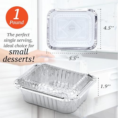 110 Pack - Small Aluminum Pans with Plastic Lids 1LB Disposable Baking Foil Containers, Takeout Food Storage, Freezer, for Restaurants & Catering - Size 5.5x4.5x1.9