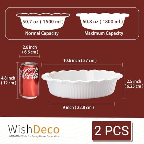 WishDeco Pie Pan for Baking Set of 2, Ceramic Baking Pan 9 Inch