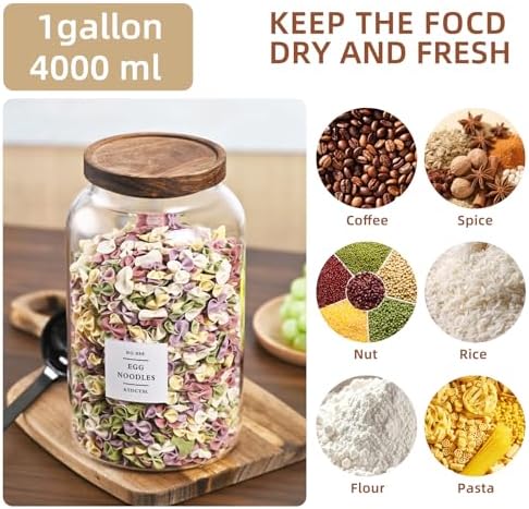 Large Glass Jar with Lid,（1Gallon/4000ML） Airtight Storage Container for Kitchen Countertop, Pantry, Coffee, Tea, Flour, Walnuts and Candy