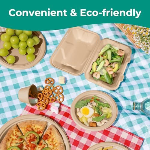 Fit Meal Prep 600 Pack 9x6 Compostable To Go Food Containers, Disposable To Go Boxes for Food, Clamshell Take Out Containers with lids, Eco Friendly Biodegradable, PFAS-Free, Bagasse, Microwave Safe