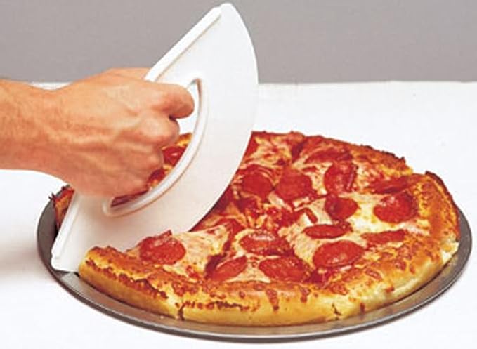 Rock and Roll Pizza Cutter, Plastic, Non-Stick, Rocking, 9 inch, Easy Clean, Dishwasher Safe, Handheld Pizza Slicer, Easier Slicing Tool, Baking Tools, Pastry Bread Cutting Knife, Made in USA, White