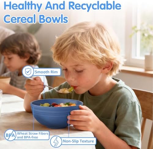 Quatish 4 PCS Cereal Bowls, Plastic Bowls, Small Snack Soup Kitchen Bowl