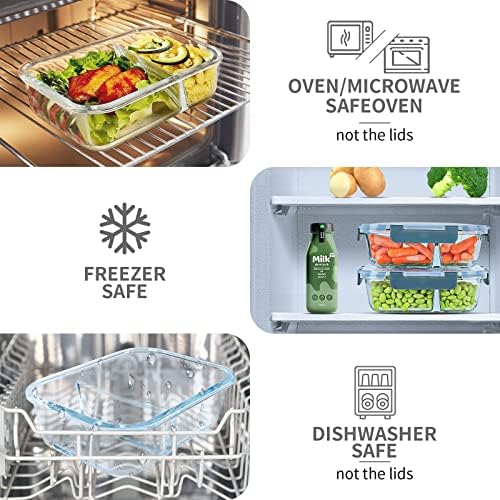KOMUEE 10 Packs 30oz Glass Meal Prep Containers 2 Compartments