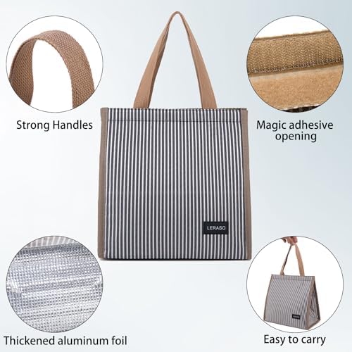 Insulated Lunch Bag for Work, 10.2"x5.9"x10.2" Oxford Waterproof Lunch Tote, Thermal Lunch Box for Office, Picnic & Outdoor, Black and White Striped Canvas Tote Bag