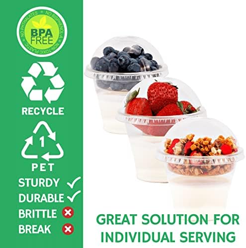 Aatriet 9 oz Clear Plastic Parfait Cups with Insert and Dome Lids No Hole - (50 Sets) Yogurt Fruit Parfait Cups for Kids, for Dips and Veggies, Take Away Breakfast and Snacks. No Leaking
