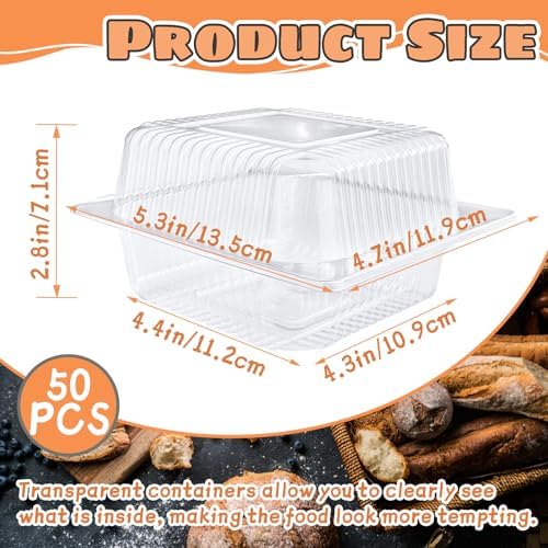 Jizvxe 50 Pcs Clear Plastic Take Out Containers,Clear Plastic Square Hinged Food Container with Lids,Disposable Clamshell Dessert Containers for Salad,Pasta,Hamburger(5.3 x 4.7 x 2.8 in)