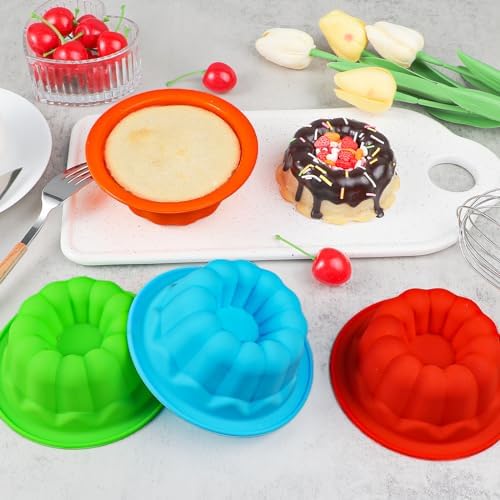 Webake 4 Inch Silicone Mini Fluted Cake Molds 8 Pack Fluted Tube Cake Pan, Non-stick Baking Cups Reusable Muffin Donut Pan
