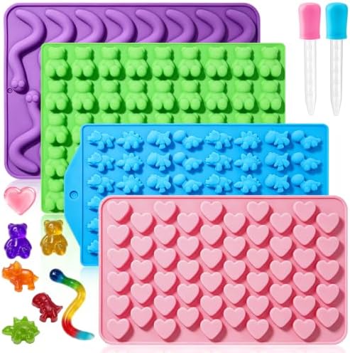Large Gummy Bear and Worm Mold Silicone, 4 PCS No Stick Chocolate Candy Gummy Molds