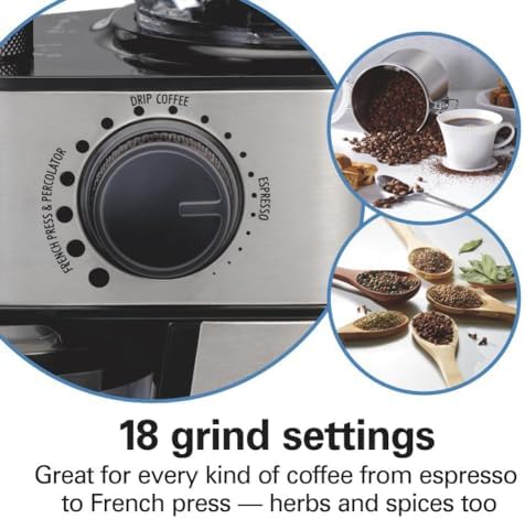 Hamilton Beach Electric Burr Coffee Grinder with Large 16oz Hopper & 18 Settings For 2-14 Cups, Stainless Steel (80385) (Pack of 2)