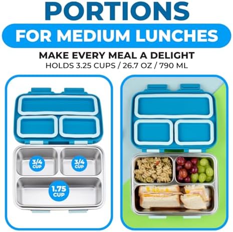 kinsho Stainless Steel Bento Box Lunch Container for Boys Kids, Blue