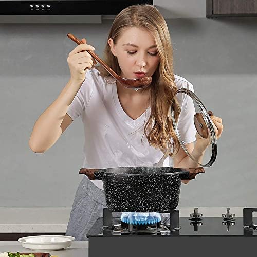 ESLITE LIFE Nonstick Stock Pot with Lid, 5 Quart Granite Casserole Large Soup Pot Pasta Cooking Pot, Induction Compatible, PTFE & PFOA Free, Black