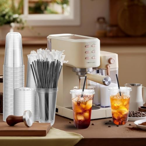 tchrules 50 Set 18oz Clear Plastic Iced Coffee Cups with Lids and Straws