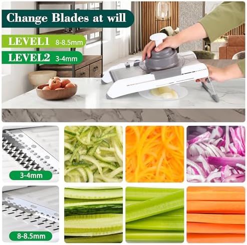 Adjustable Mandoline Slicer for Kitchen, Stainless Steel Mandolins Vegetable Chopper - Food Chopper, Vegetable Slicer, Mandolin with Waffle Maker | French Fry Cutter