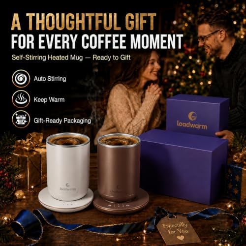 Self Heated Stirring Coffee Mug Set of 2, 10oz Cup with Warmer, RoseGreen