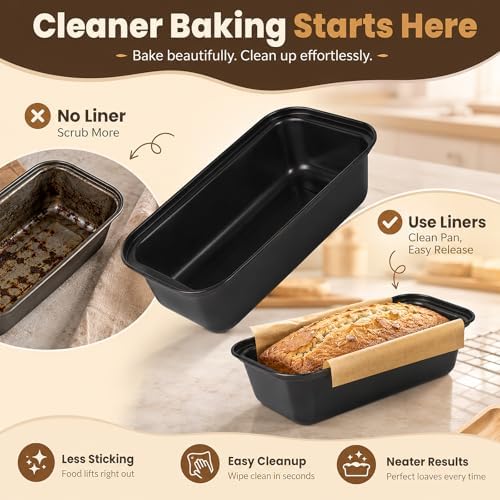 HUAKENER Loaf Pan with Liners Set, 3 Pack Loaf Pan with100 PCS Loaf Liners