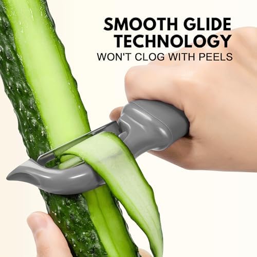 Rainspire Vegetable Peeler Potato Peelers for Kitchen, Sharp Stainless Steel Blades Veggie, Comfortable Handle Fruit Peeler, Carrot Peeler Apple Peeler Dishwasher Safe (1, Grey)