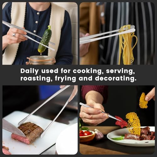 HOTEC Kitchen Tweezers Stainless Steel Cooking Tweezers 4 Pcs-10" and 12"