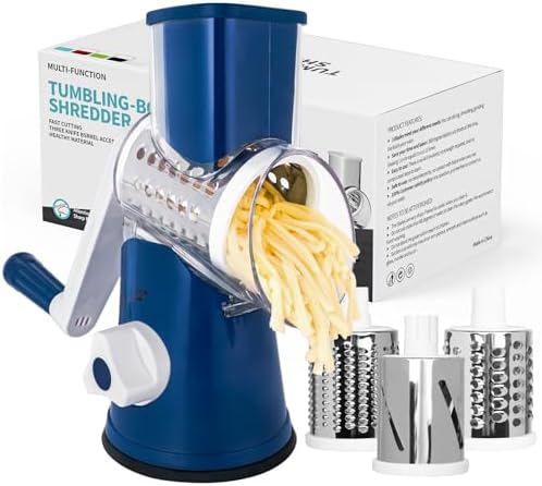 X Home 3‑Blade Rotary Cheese Grater for Kitchen, Dark Blue
