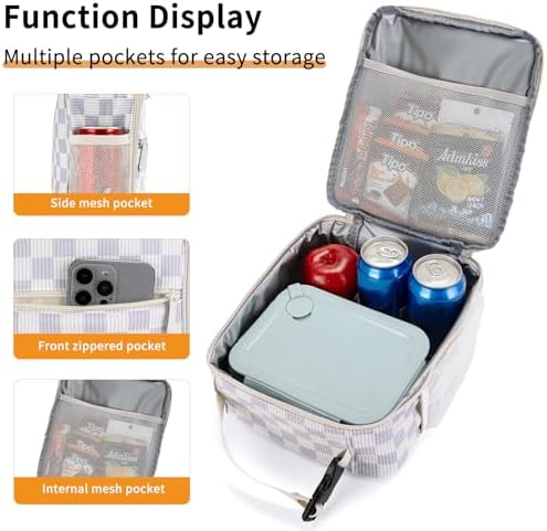 Lunch Box for Women Men Adult Insulated Lunch Bag Women Men Small Reusable Lunchbox for Work Picnic Travel (Beige-Purple Plaid)