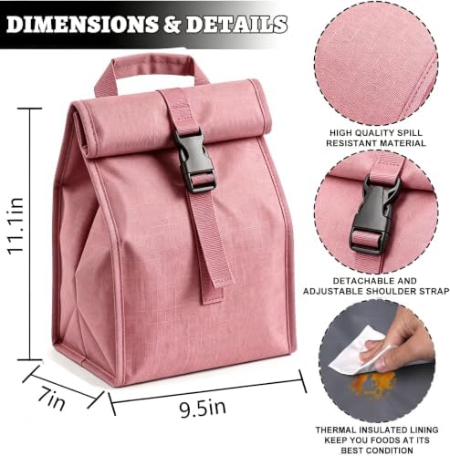 ZM-YOUTOO Insulated Foldable Lunch Bag- Lightweight Portable with Adjustable Shoulder Strap Lunch Box for Men, Women, Office, Work, Picnic, Hiking and Beach (Pink(Hard Fabric))