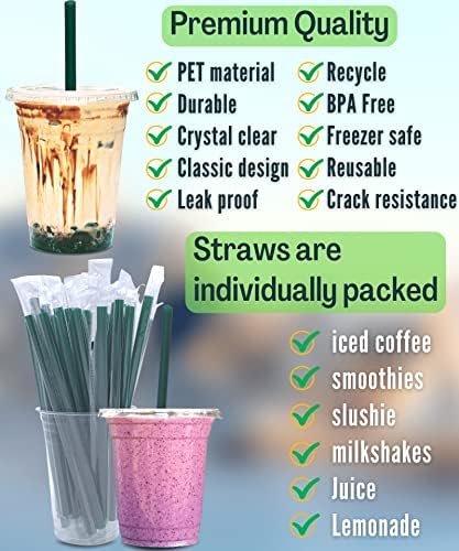 Cappatua 12 oz Clear Plastic Cups with Lids and STRAWS, Disposable Drinking Cups for Cold Drinks, Iced Coffee, Milkshakes, Smoothies, 25 Sets