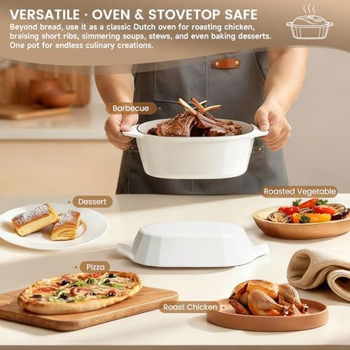 Enameled Cast Iron Dutch Oven for Bread Baking – 3QT Oval Round Heavy Duty Bread Pan with Lid, Non-Stick Ceramic Coating,Loaf Cast Iron Bread Oven for Sourdough, Baking, Roasting, Braising, Stovetop & Oven Safe