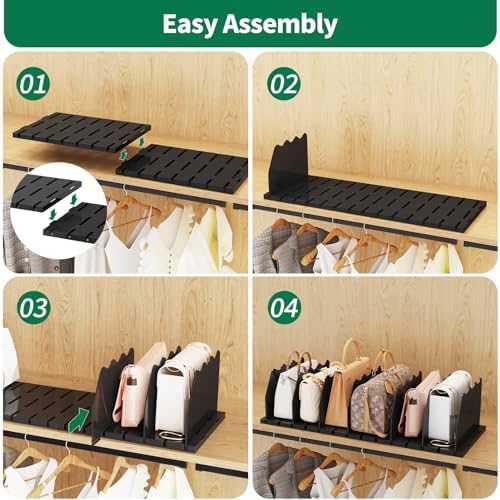 SPACEKEEPER Shelf Divider for Closet, Adjustable Purse Organizers, Black