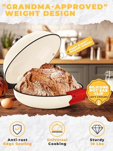 Dutch Oven Bread Baking Pot with Lid 6QT Enameled Cast Iron Oven, White Design & Complete Sourdough Kit (Banneton Basket, Dough Tools, Silicone Sling) for Artisan Bread Making