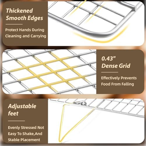 Pleafind 3 Pieces Stackable Cooling Rack - 16 x 10 Inch Wire Rack, 0.43" Dense-Grid Cooling Racks for Cooking, Baking, Roasting, Grilling, Oven and Dishwasher Safe, Silver