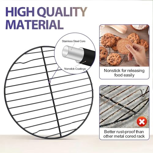 P&P CHEF 7.5 Inch Cooking Rack Round for Steaming Cooling, Black, 2 Pack