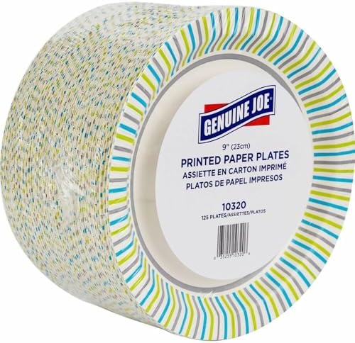 Genuine Joe Printed Paper Plates, 9" (Pack of 125)