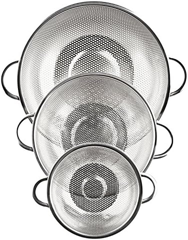 3-Piece Stainless Steel Mesh Micro-Perforated Strainer Colander Set (1-Quart, 2.5-Quart and 4.5-Quart)