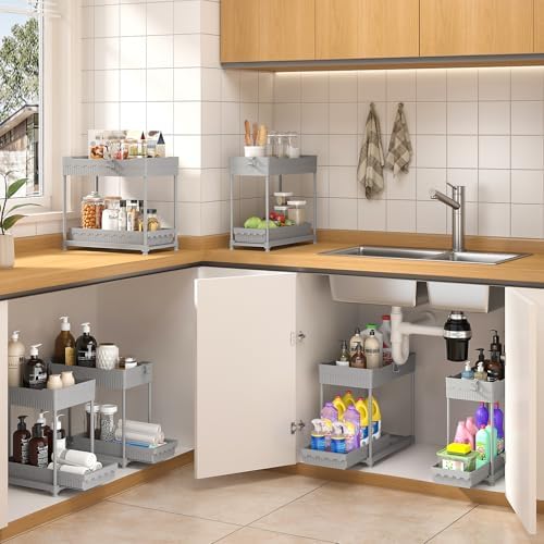 Sevenblue 4-Pack 2-Tier Under Sink Organizer with Pull Out Drawers