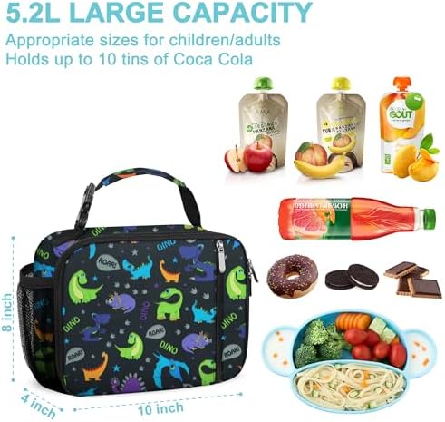 esouler Lunch Box Kids Insulated Lunch Bag for Boys & Girls Durable Children Lunchbox for School with Water Bottle Holder-Purple Dinosaur