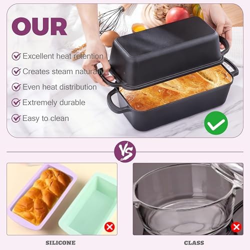 11x5 Inch Cast Iron Loaf Pan with Lid, Sourdough Pan