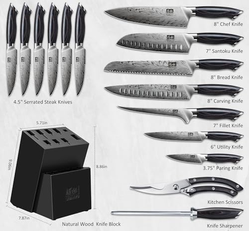 SHAN ZU 16 Pieces Knife Set, Knife Block Set in Powder Steel