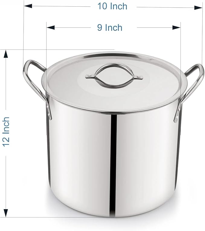 8-Qt Stainless Steel Stock Pot with Metal Lid, Ultra Durable, Stay-Cool Handles, Hand Wash Only