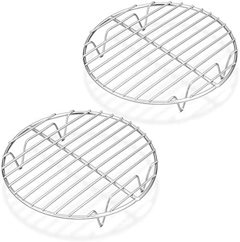 P&P CHEF 7.5 Inch Cooking Rack Round for Steaming Cooling, Silver, 2 Pack