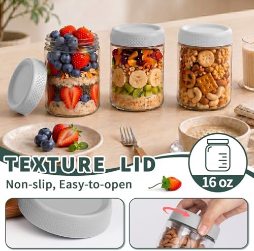 Mason Jars 16 oz with Lids, Yogurt Containers with Lids, Overnight Oats Jar