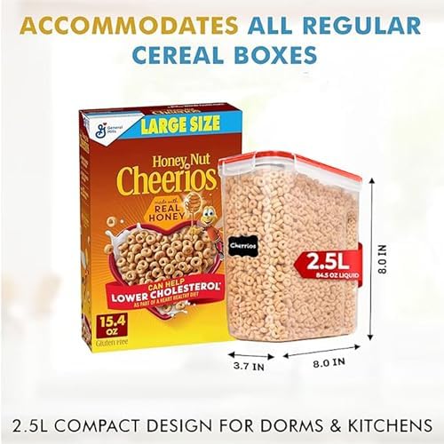 Shazo 2 PC (2.5L / 15.4 Oz) Small Airtight Cereal Containers with Lids