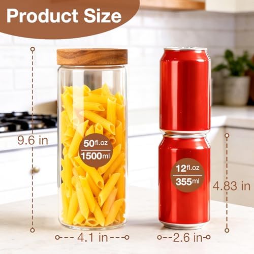 CONNOO 2-Pack 50oz Glass Storage Containers with Wood Lids