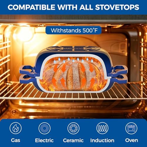 Wildone Enameled Cast Iron Dutch Oven Pot with Lid, Oval Bread Oven