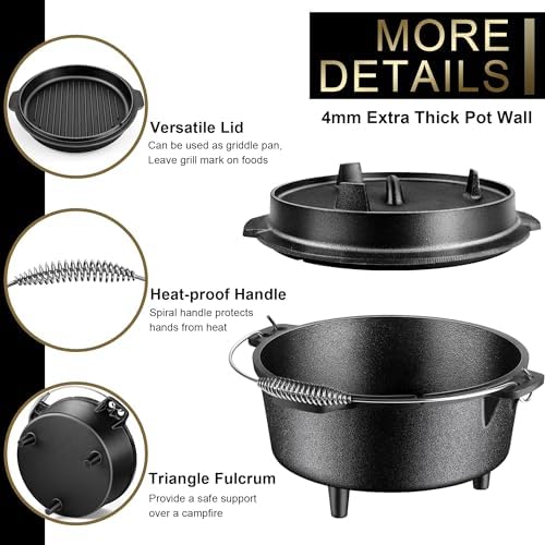 Joyfair Pre-seasoned Cast Iron Camp Dutch Oven, 5QT Pot & 2QT Skillet Lid
