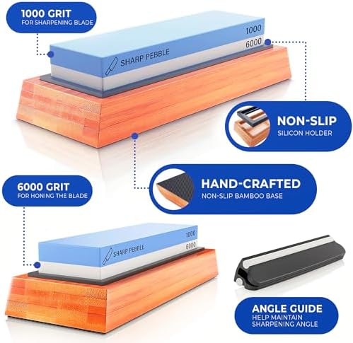 Sharp Pebble Whetstone Knife Sharpener – 1000/6000 Grit Sharpening Stone
