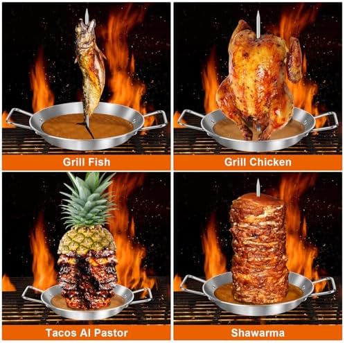 Al Pastor Skewer for Grill, 10 Inch Gyro Pan with Fat Separator