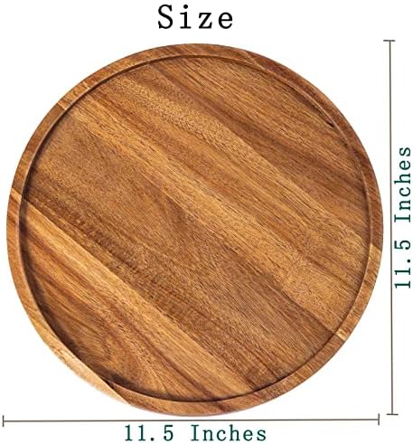 11.5 Inches Candle Holder Tray Home Decor, Round Wood Tray for Coffee Table, Small Wooden Serving Decorative Trays for Home (Pack of 2)