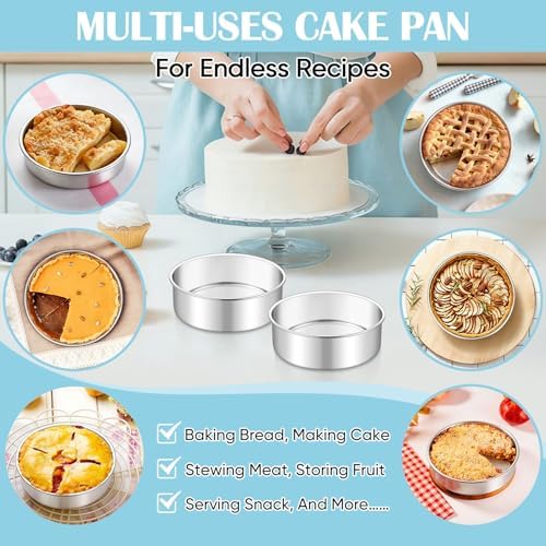 TeamFar 6 Inch Cake Pan, 6 Pcs Stainless Steel Round Baking Cake Pans Set