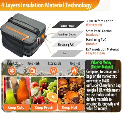 Expandable Lunch Box Insulated Lunch bag for Men Teen Kids Boys Adult Portable Stylish Double-Capacity Lunchbox Special Design for Working Office school Picnic (Gray Expandable 10L)