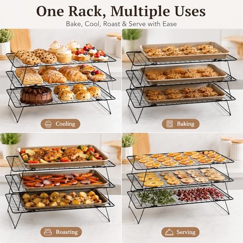 Cooling Rack 16"x10", 3-Tier Stackable & Collapsible Cooling Racks